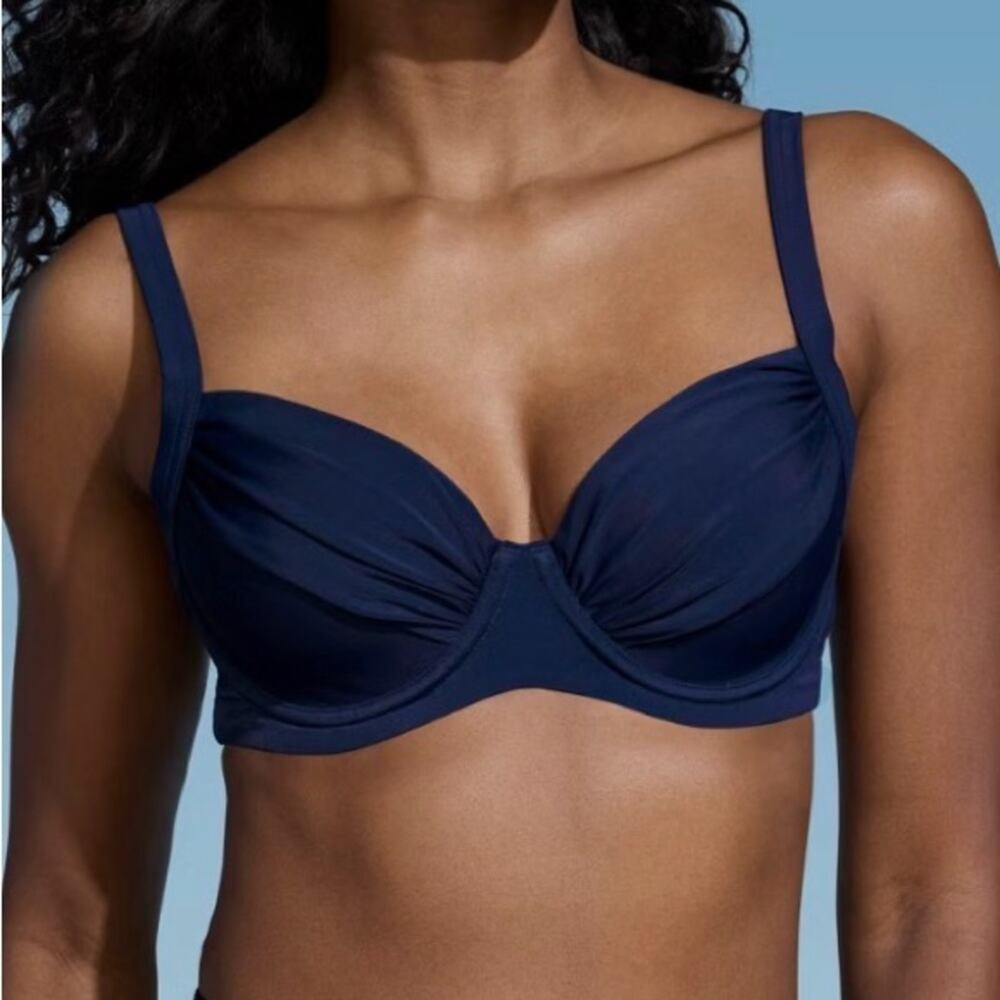 Lands’ End Retro Bikini Top Size 10  Blue NWT